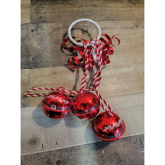 Ho Ho Ho red bell metal hanging mistletoe Xmas Decor - Picture 5 of 5